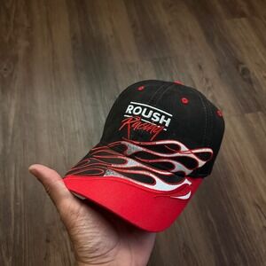 Roush Racing Hat Team Caliber Black Red Flames NASCAR One Size